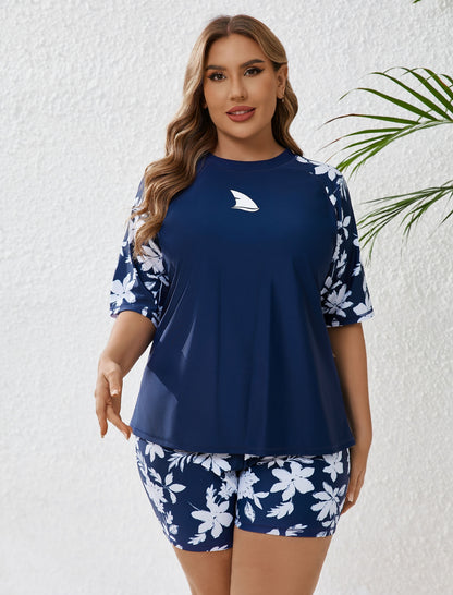 Comfort Meets Curve Plus Size Two Piece Rash Guard Sets Loose Fit