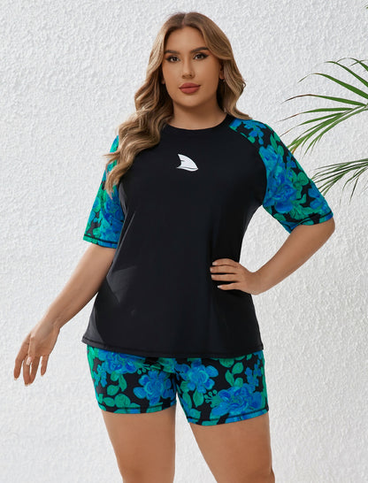 Comfort Meets Curve Plus Size Two Piece Rash Guard Sets Loose Fit