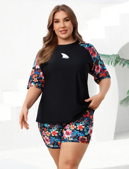 Comfort Meets Curve Plus Size Two Piece Rash Guard Sets Loose Fit