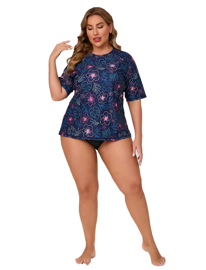 Haut de maillot de bain anti-UV à manches courtes pour femme grande taille Halcurt