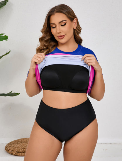 Haut de maillot de bain anti-UV à manches courtes pour femme grande taille Halcurt