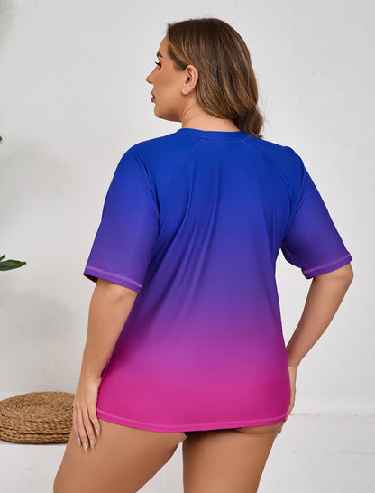 Haut de maillot de bain anti-UV à manches courtes pour femme grande taille Halcurt