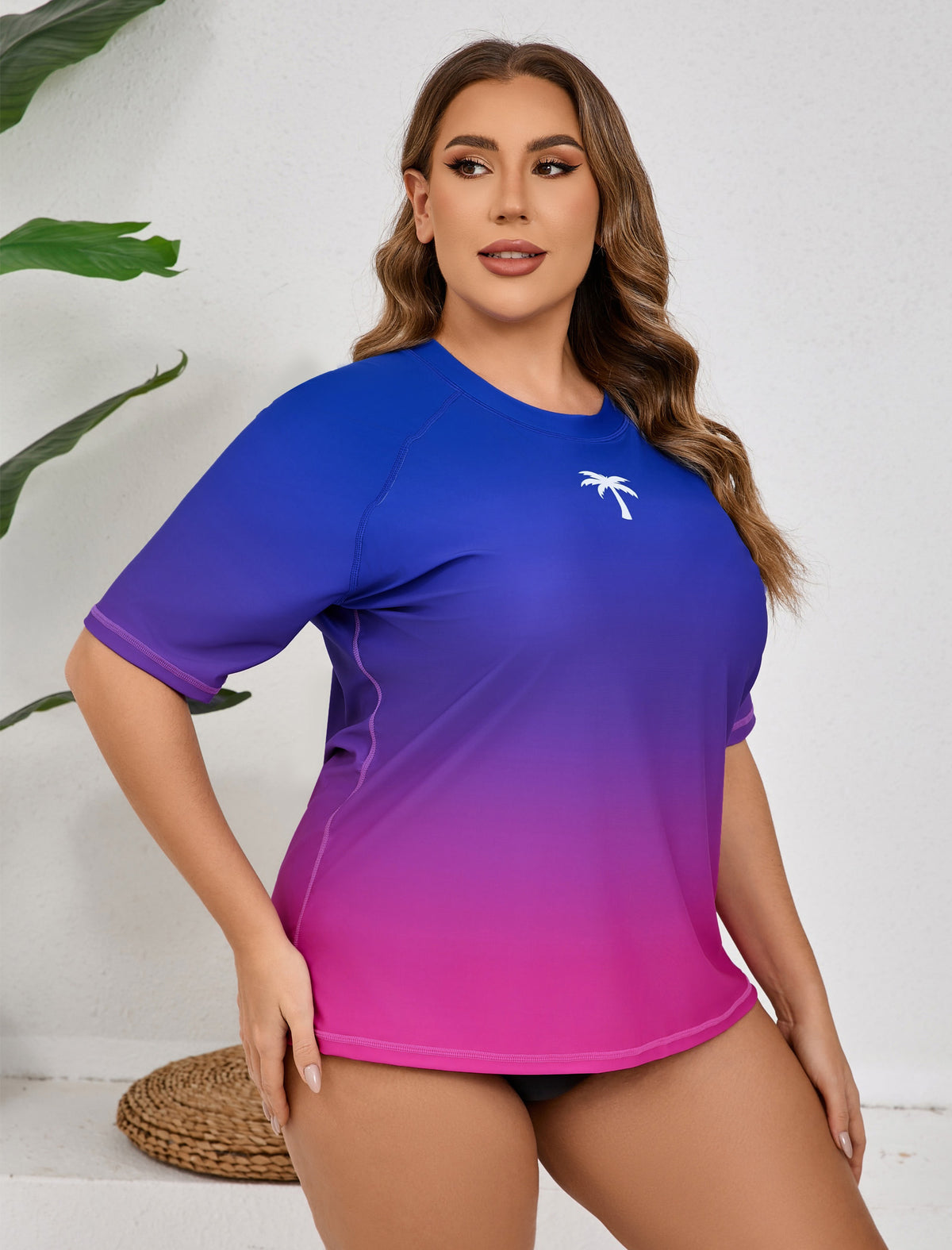 Haut de maillot de bain anti-UV à manches courtes pour femme grande taille Halcurt