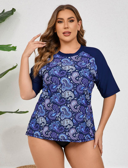 Moonlit Beach Plus Size Rash Guard Shirts with Built in Bra