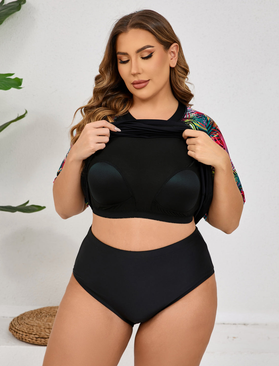 Moonlit Beach Plus Size Rash Guard Shirts with Built in Bra
