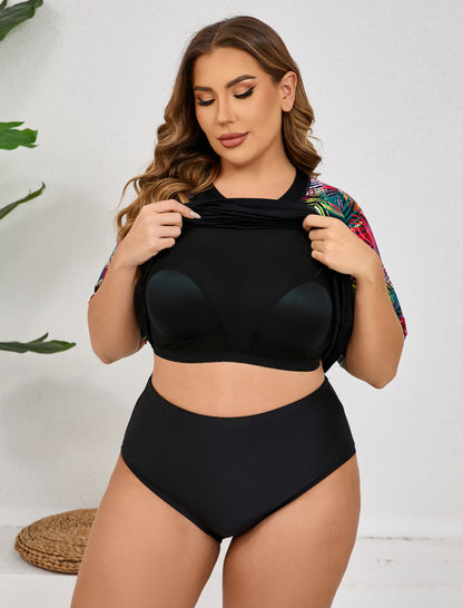 Moonlit Beach Plus Size Rash Guard Shirts with Built in Bra