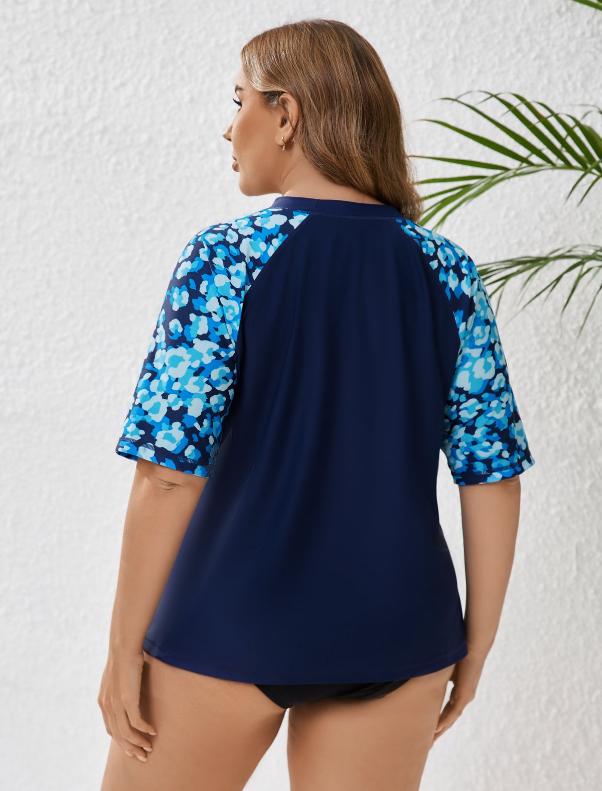 Moonlit Beach Plus Size Rash Guard Shirts with Built in Bra
