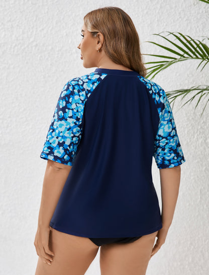 Moonlit Beach Plus Size Rash Guard Shirts with Built in Bra