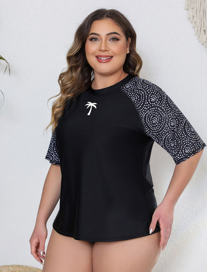 Moonlit Beach Plus Size Rash Guard Shirts with Built in Bra
