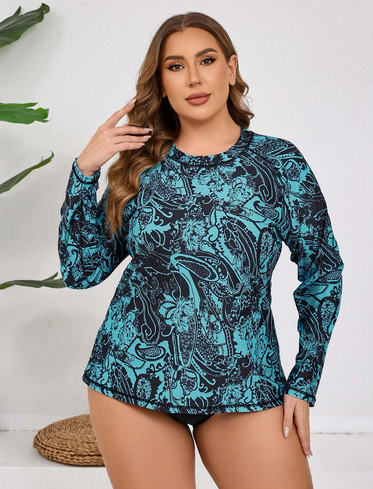 Vacation Glow Plus Size Long Sleeve Rash Guard Shirts with Built in Bra