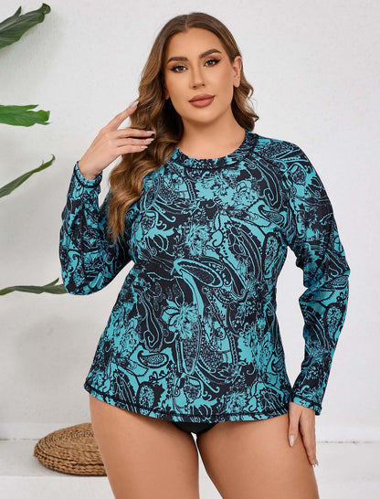 Vacation Glow Plus Size Long Sleeve Rash Guard Shirts with Built in Bra
