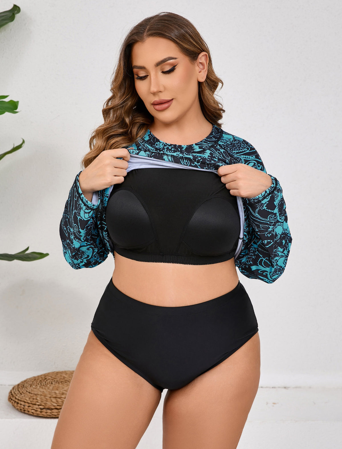 Vacation Glow Plus Size Long Sleeve Rash Guard Shirts with Built in Bra