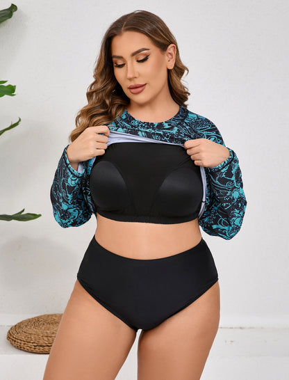 Vacation Glow Plus Size Long Sleeve Rash Guard Shirts with Built in Bra