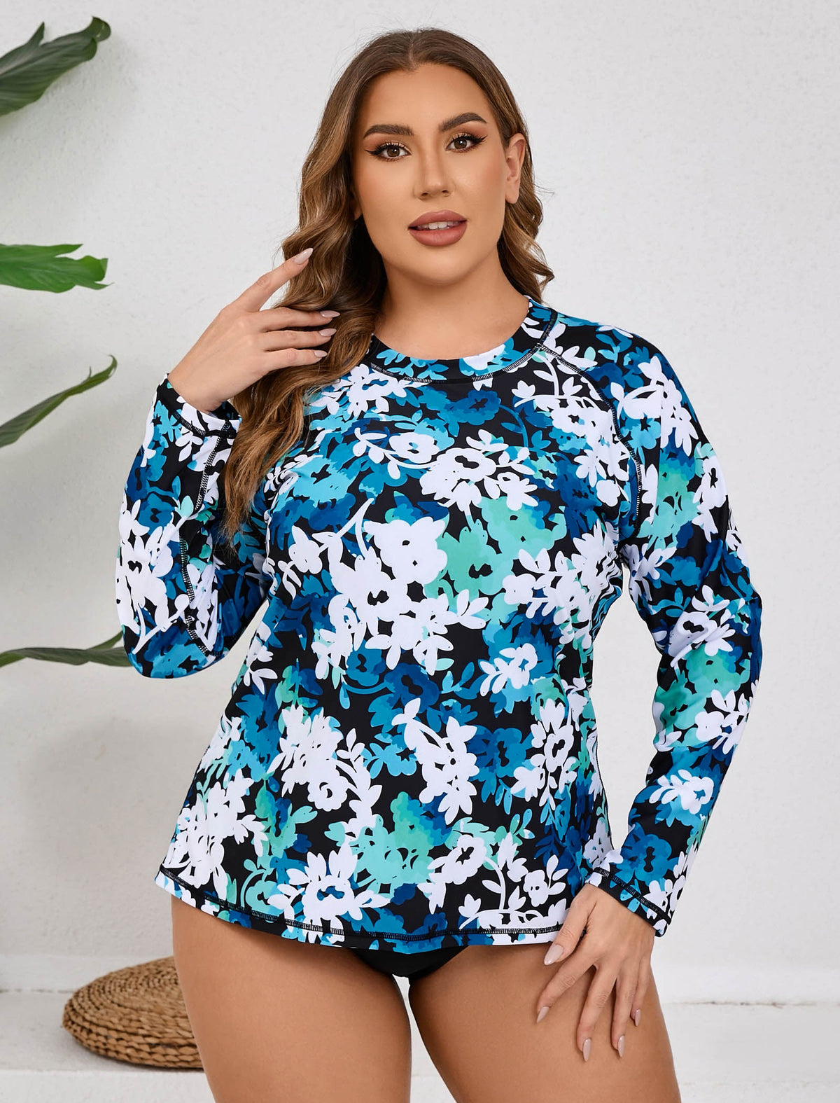 Vacation Glow Plus Size Long Sleeve Rash Guard Shirts with Built in Bra