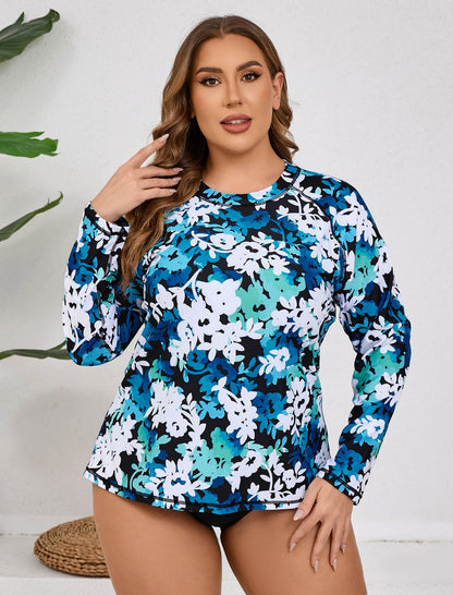 Vacation Glow Plus Size Long Sleeve Rash Guard Shirts with Built in Bra