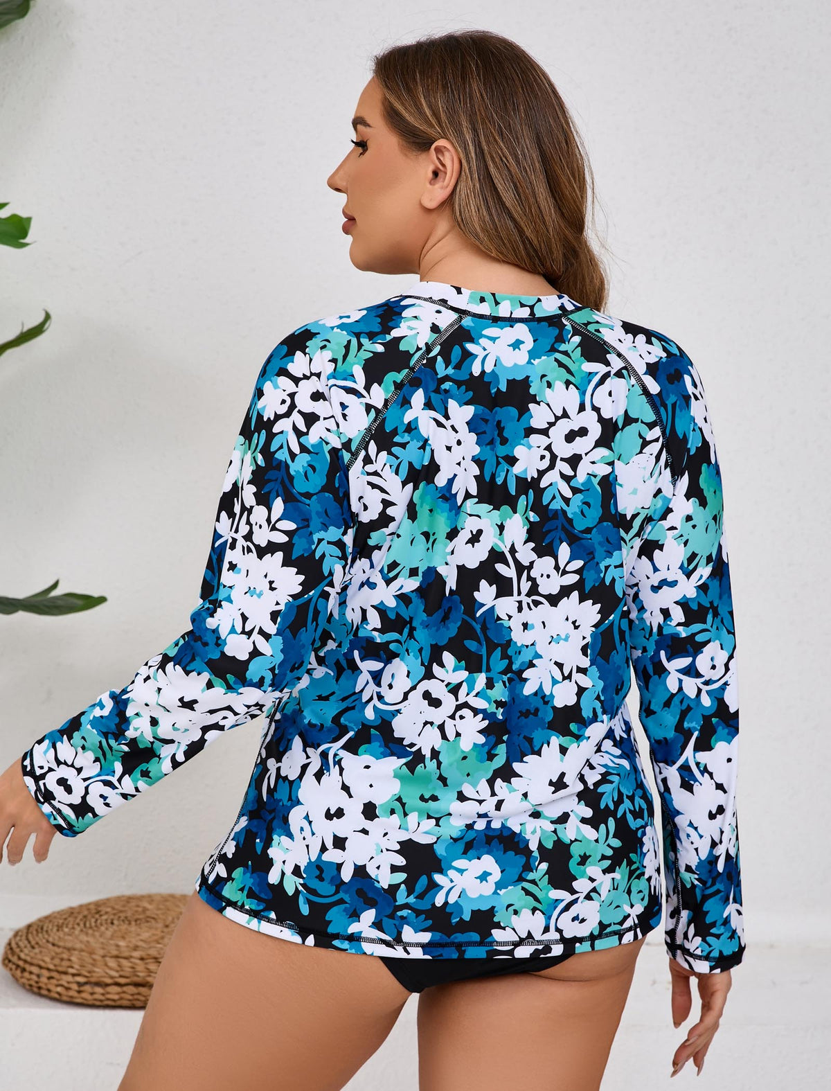 Vacation Glow Plus Size Long Sleeve Rash Guard Shirts with Built in Bra