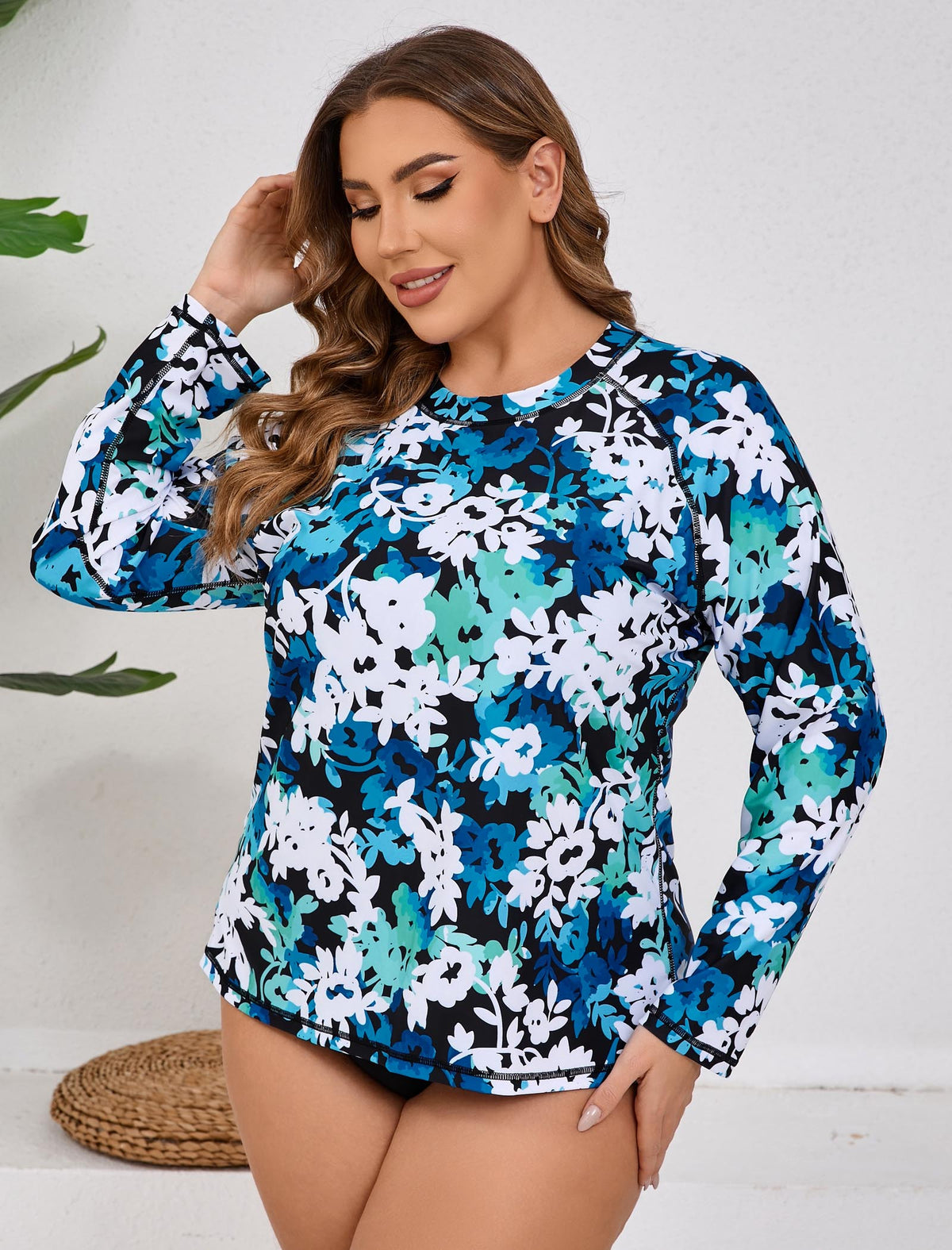 Vacation Glow Plus Size Long Sleeve Rash Guard Shirts with Built in Bra