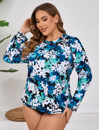 Vacation Glow Plus Size Long Sleeve Rash Guard Shirts with Built in Bra