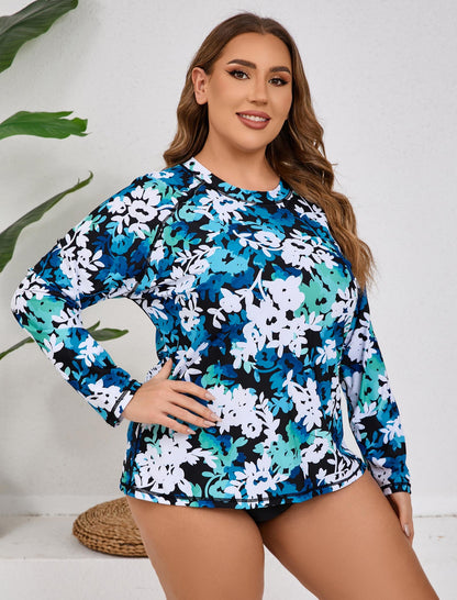 Vacation Glow Plus Size Long Sleeve Rash Guard Shirts with Built in Bra