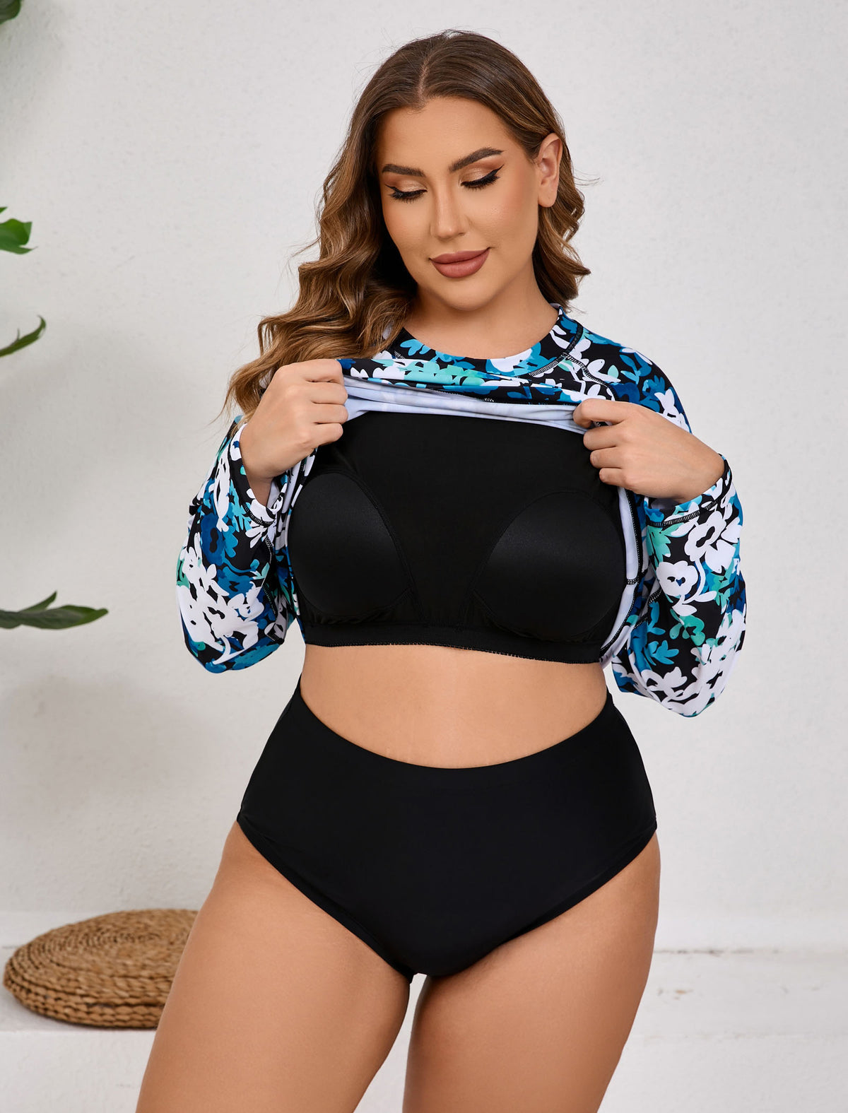 Vacation Glow Plus Size Long Sleeve Rash Guard Shirts with Built in Bra