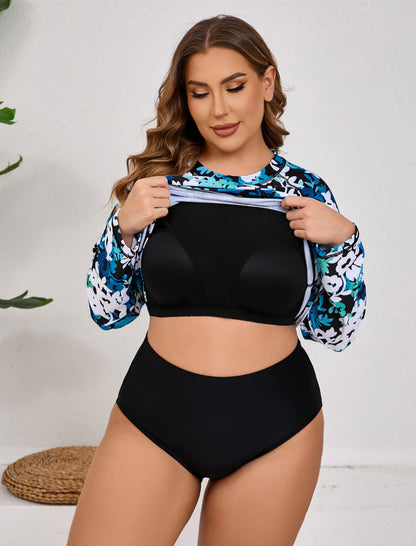 Vacation Glow Plus Size Long Sleeve Rash Guard Shirts with Built in Bra