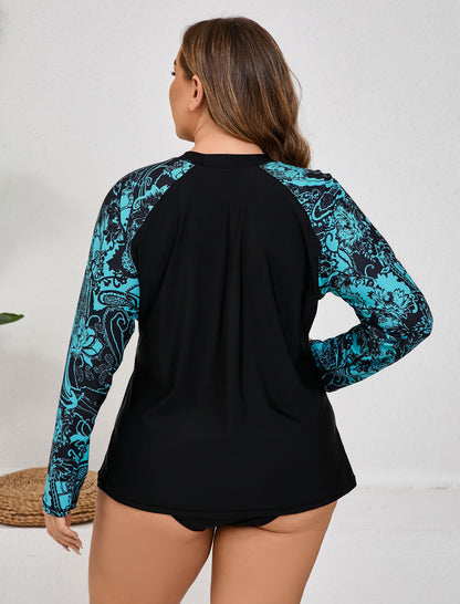 Vacation Glow Plus Size Long Sleeve Rash Guard Shirts with Built in Bra