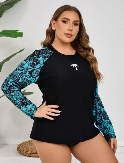 Vacation Glow Plus Size Long Sleeve Rash Guard Shirts with Built in Bra