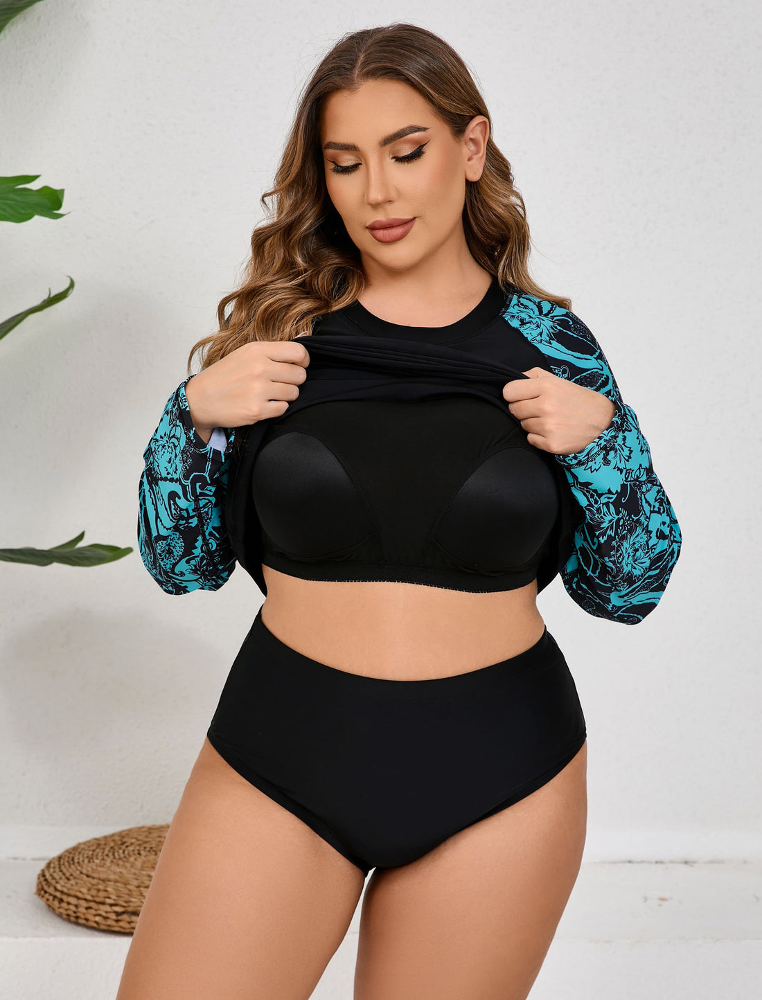 Vacation Glow Plus Size Long Sleeve Rash Guard Shirts with Built in Bra