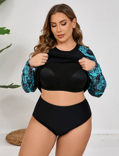 Vacation Glow Plus Size Long Sleeve Rash Guard Shirts with Built in Bra