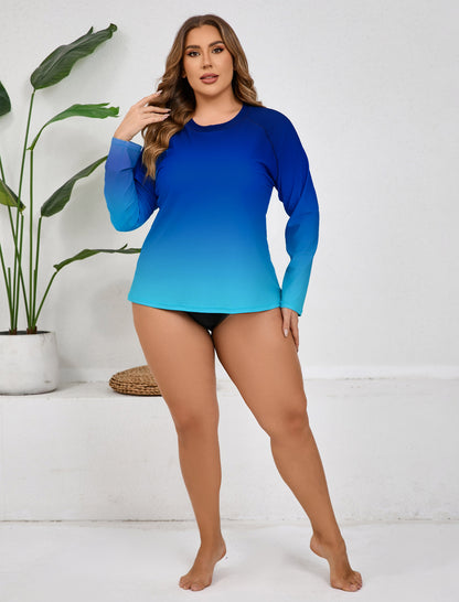 Vacation Glow Plus Size Long Sleeve Rash Guard Shirts with Built in Bra