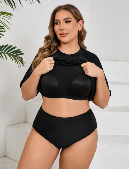 Tropic Glow Plus Size Long Sleeve Rash Guard Shirts Pocket with Built in Bra