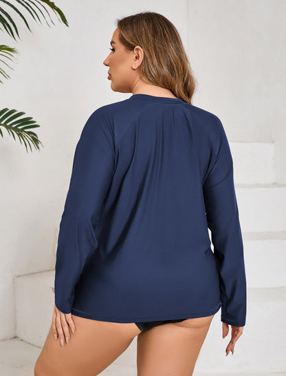 Island Breeze Plus Size Rash Guard Top Built in Bra with Pockets