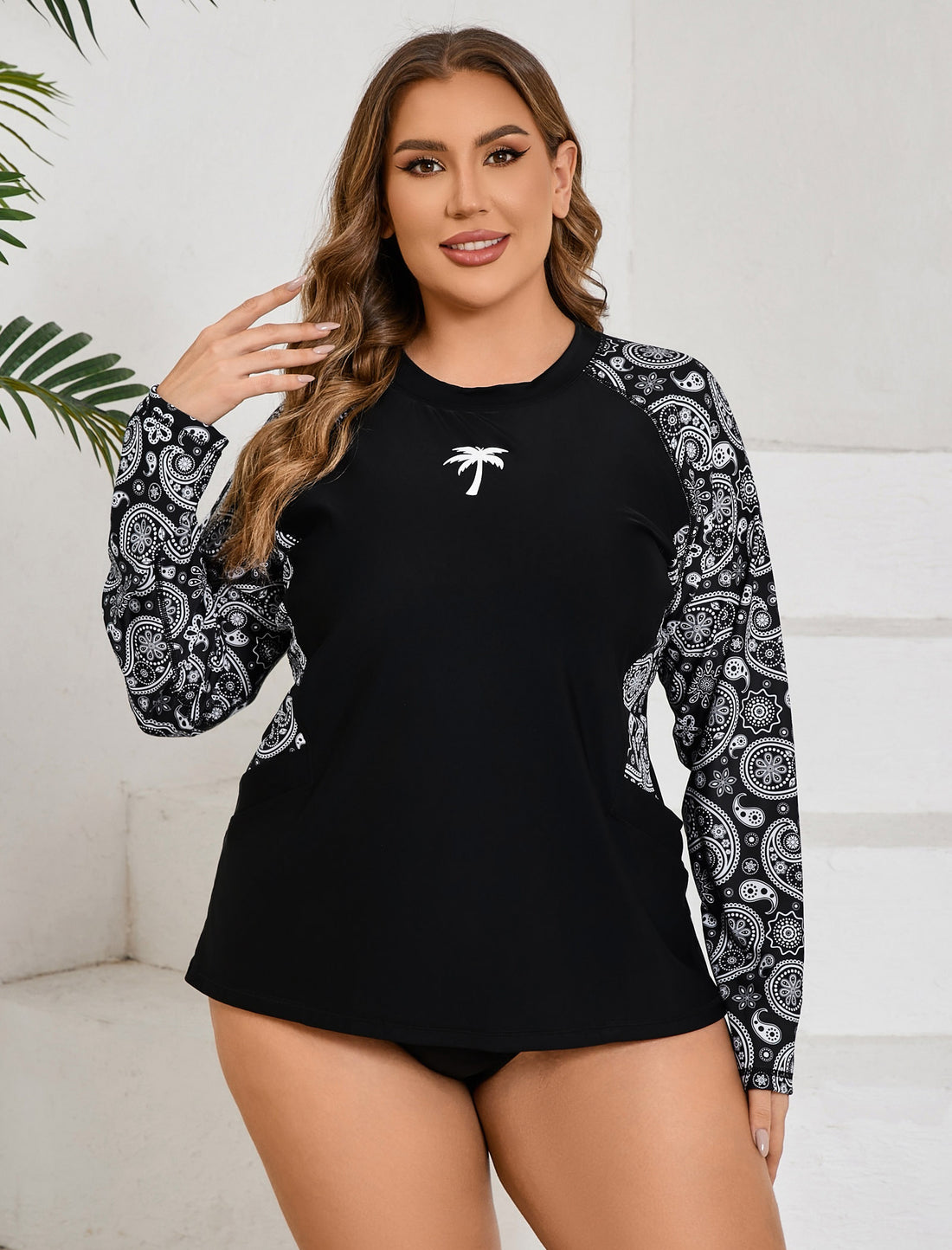 Island Breeze Plus Size Rash Guard Top Built in Bra with Pockets