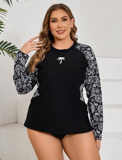Island Breeze Plus Size Rash Guard Top Built in Bra with Pockets