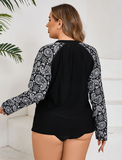 Island Breeze Plus Size Rash Guard Top Built in Bra with Pockets