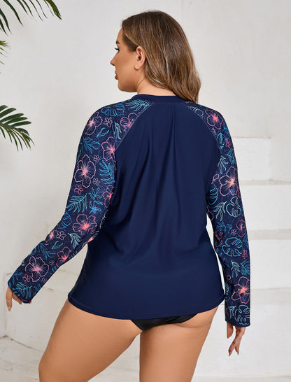 Island Breeze Plus Size Rash Guard Top Built in Bra with Pockets
