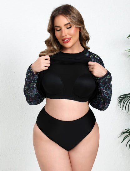 Island Breeze Plus Size Rash Guard Top Built in Bra with Pockets