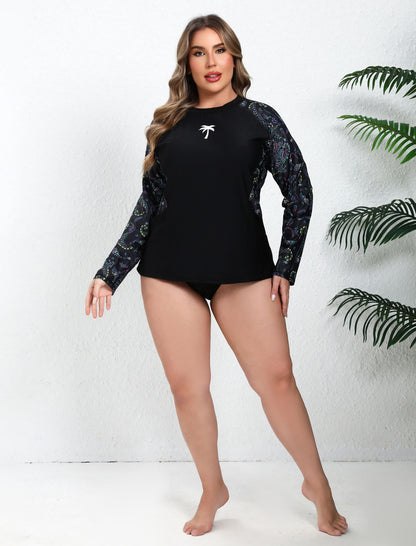 Island Breeze Plus Size Rash Guard Top Built in Bra with Pockets