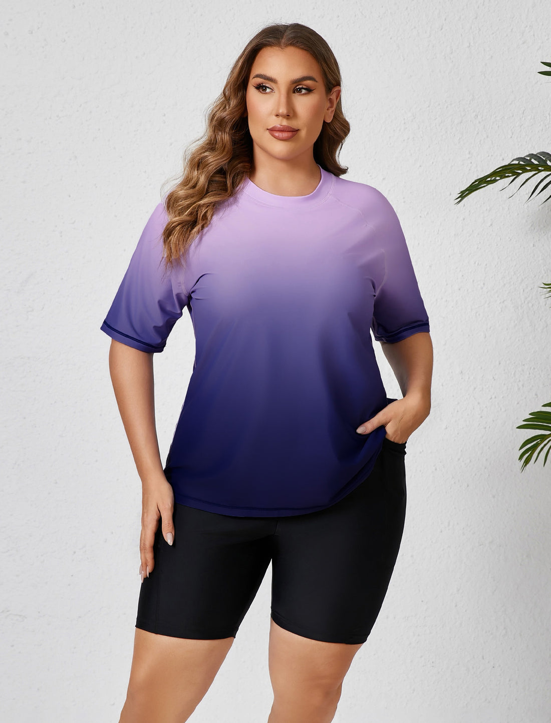Morning Mist Plus Size Two Piece Rash Guard Sets with Built in Bra and Side Pockets