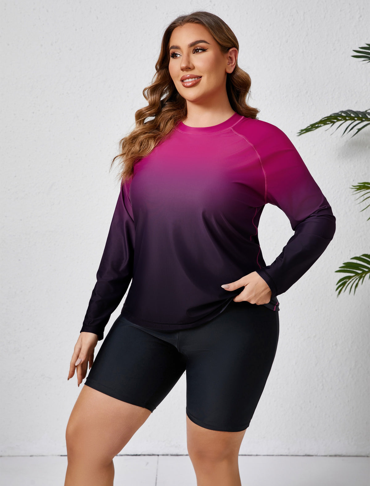 Ocean Bloom Plus Size 2 Piece Rash Guard Sets with Built in Bra