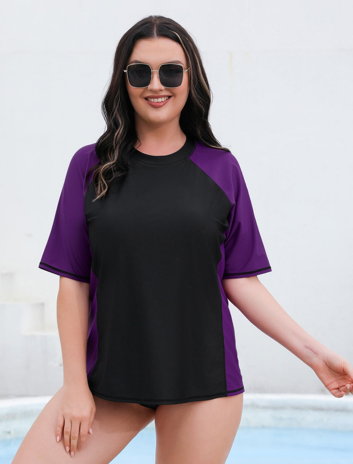 Haut de maillot de bain anti-UV à manches courtes pour femme grande taille Halcurt
