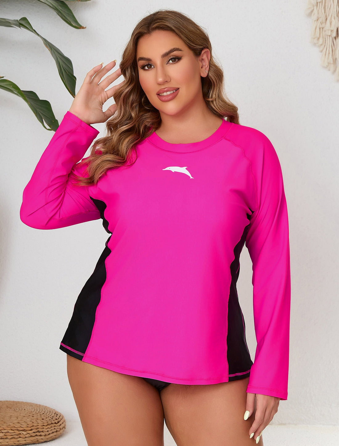 Vacation Glow Plus Size Long Sleeve Built in Bra Rash Guard Shirts