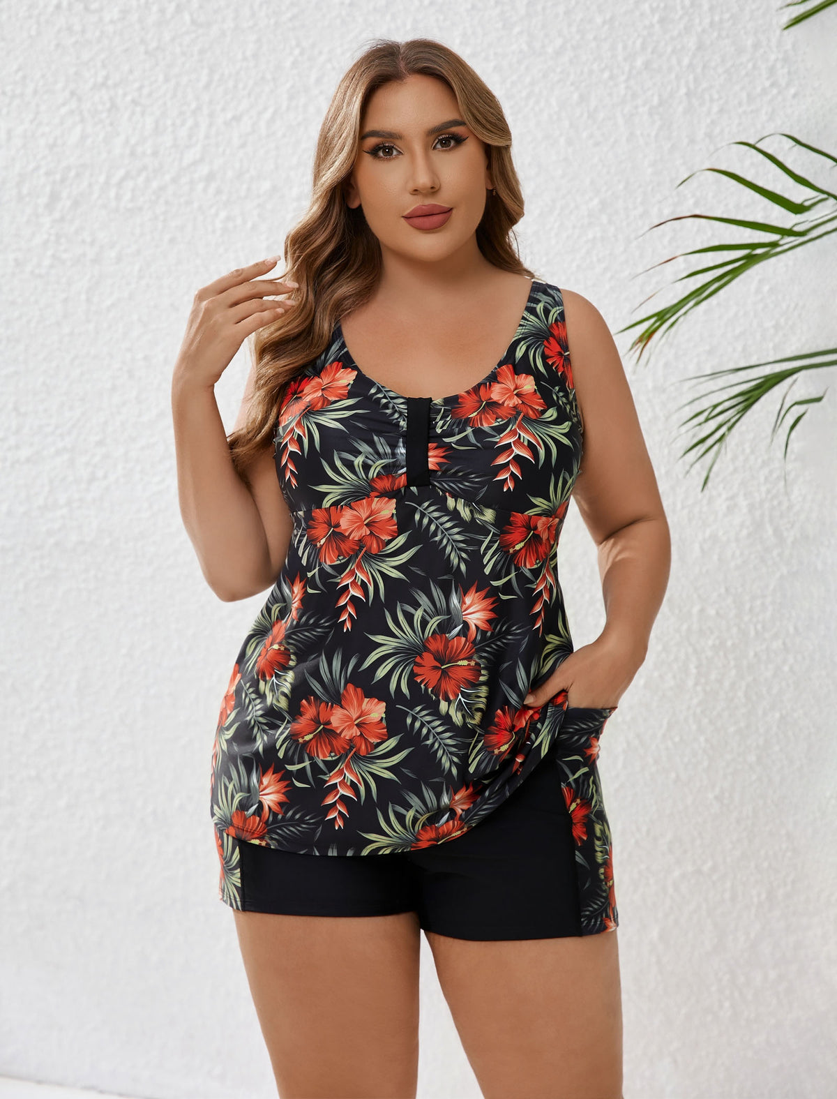 Gentle Breeze Plus Size Two Piece Tankini Sets with Pockets