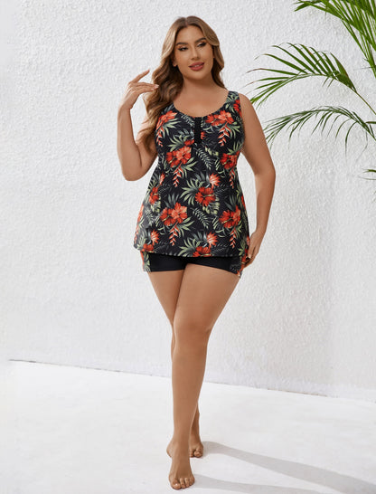 Gentle Breeze Plus Size Two Piece Tankini Sets with Pockets