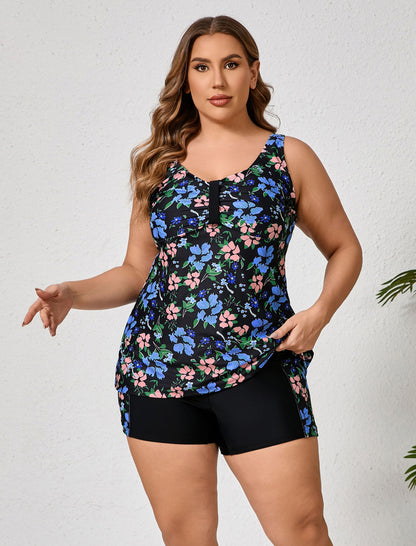 Gentle Breeze Plus Size Two Piece Tankini Sets with Pockets