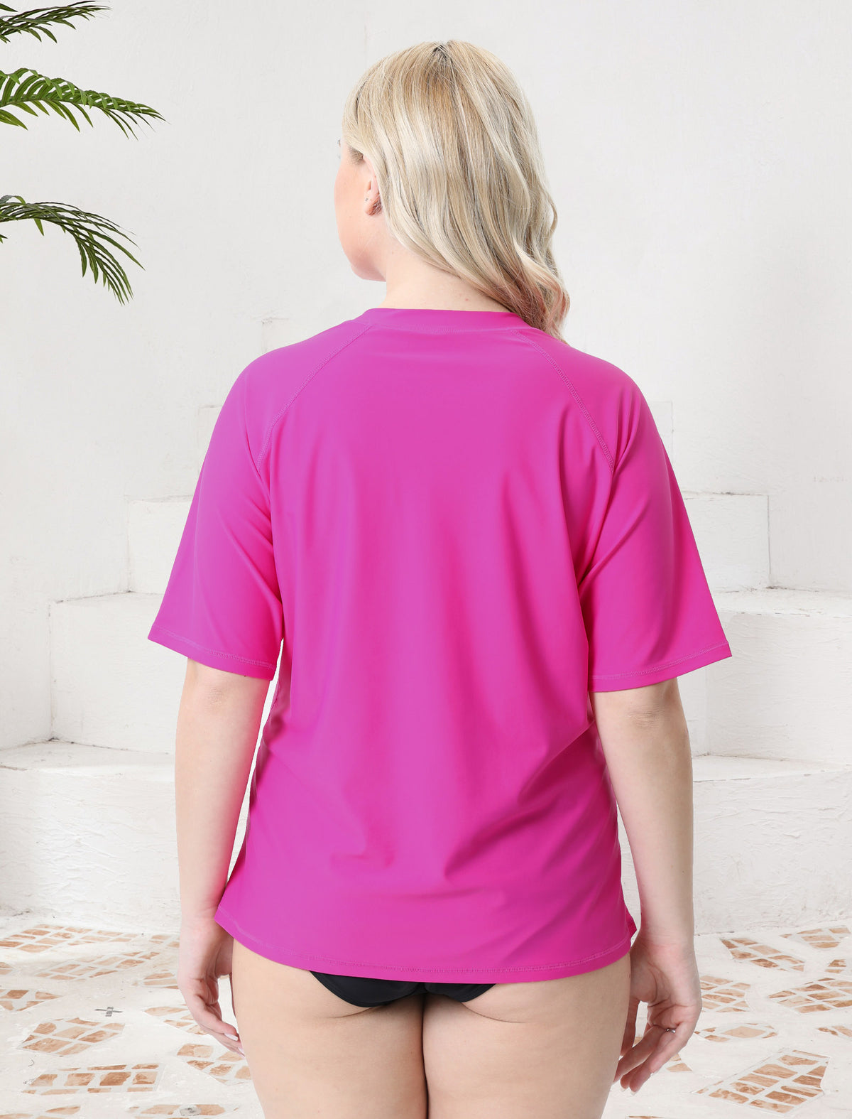 Halcurt Damen Plus Size Half Zip Kurzarm-Rashguard-Badeoberteil