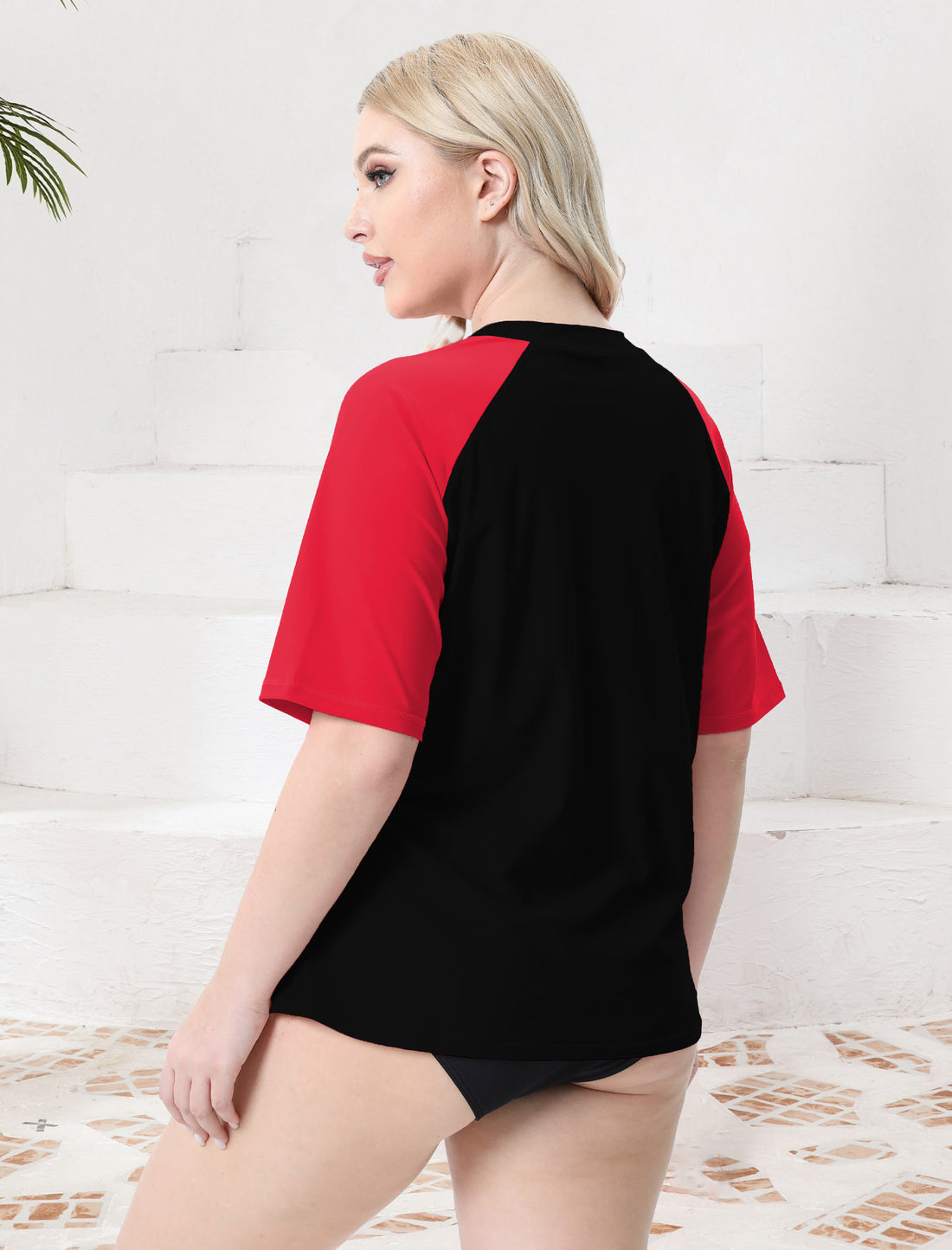 Haut de maillot de bain anti-UV à manches courtes et demi-zip pour femme grande taille Halcurt