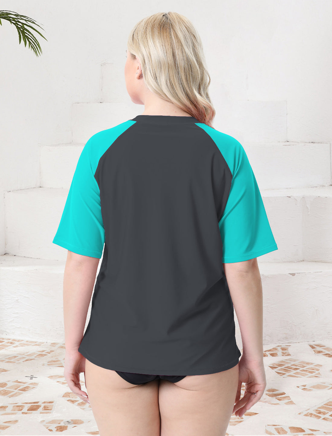 Sky Wave Plus Size Half Zip Short Sleeve Rash Guard Top