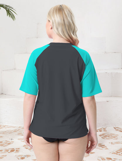 Sky Wave Plus Size Half Zip Short Sleeve Rash Guard Top