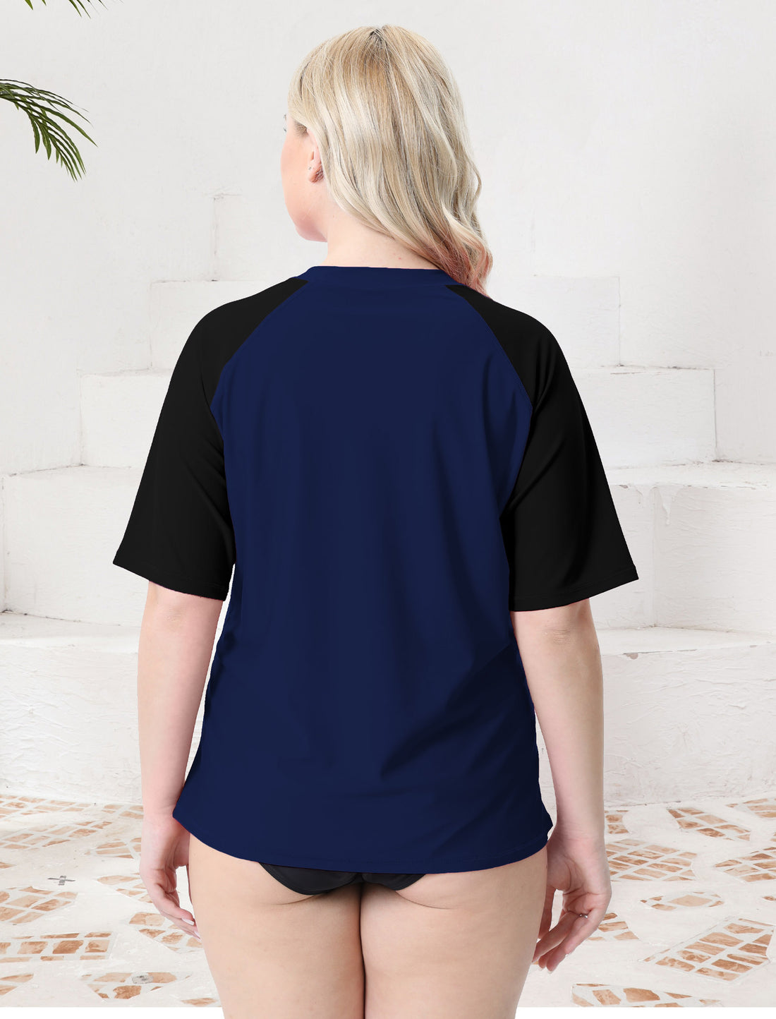 Haut de maillot de bain anti-UV à manches courtes et demi-zip pour femme grande taille Halcurt